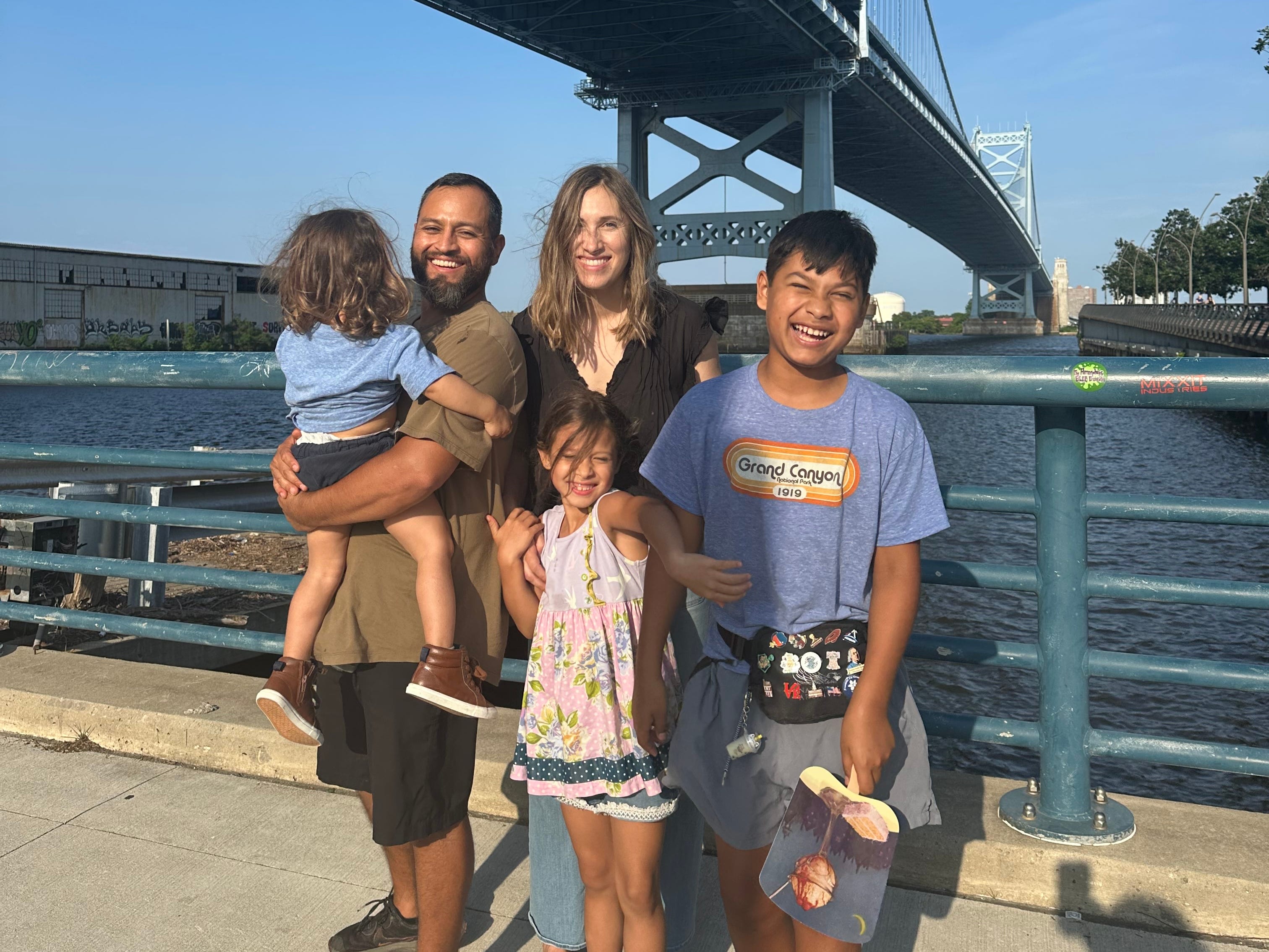 The author and her family at the Philadelphia waterfront.