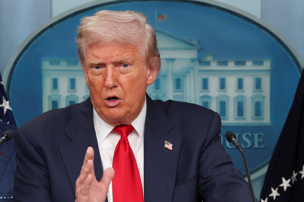 President Donald Trump announces his plans to deploy federal law enforcement officers in Washington, DC, during a press conference in the White House Press Briefing Room on Aug. 11, 2025.