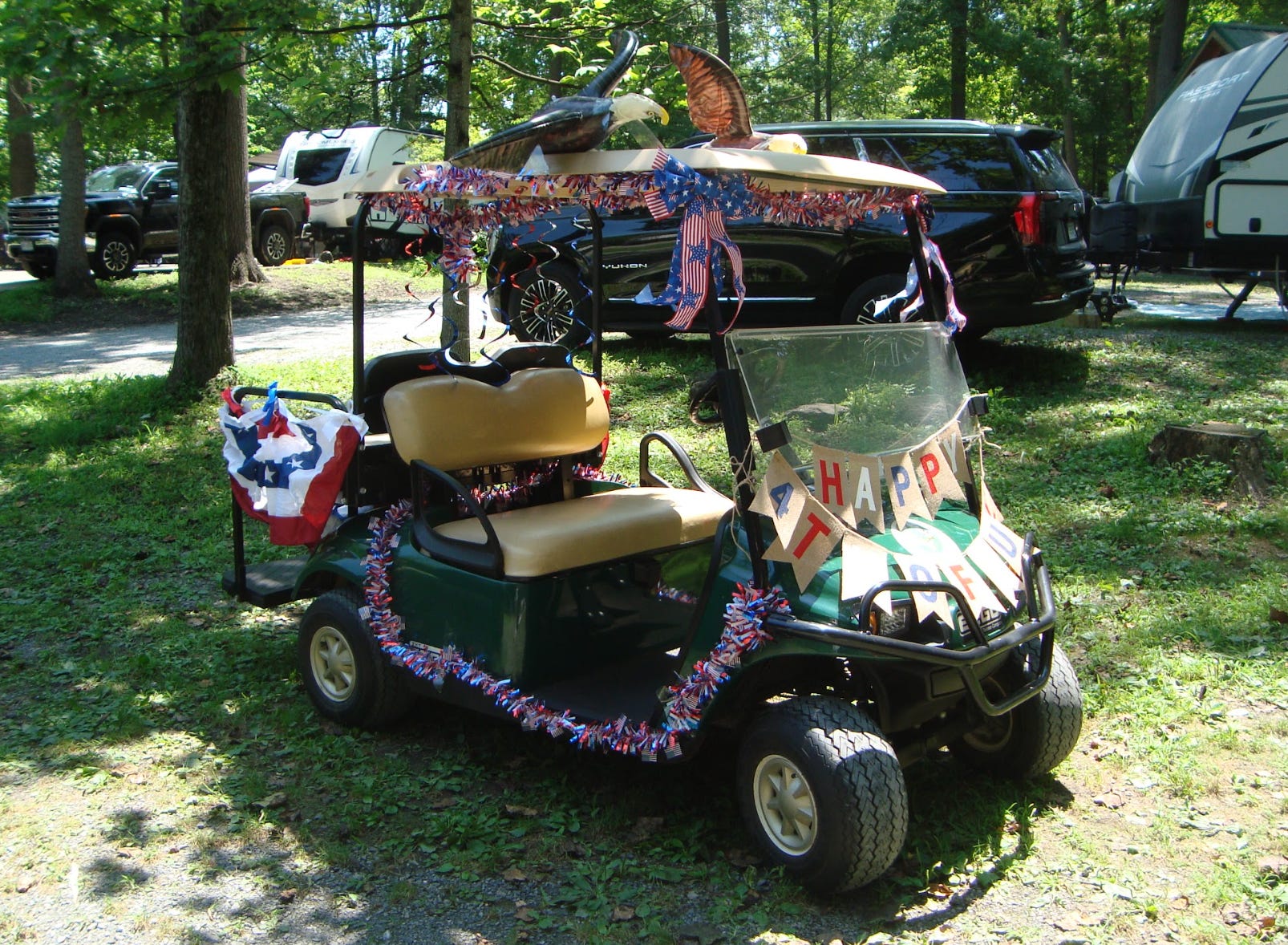 A golf cart helped the writer and her grandma get around the campsite.