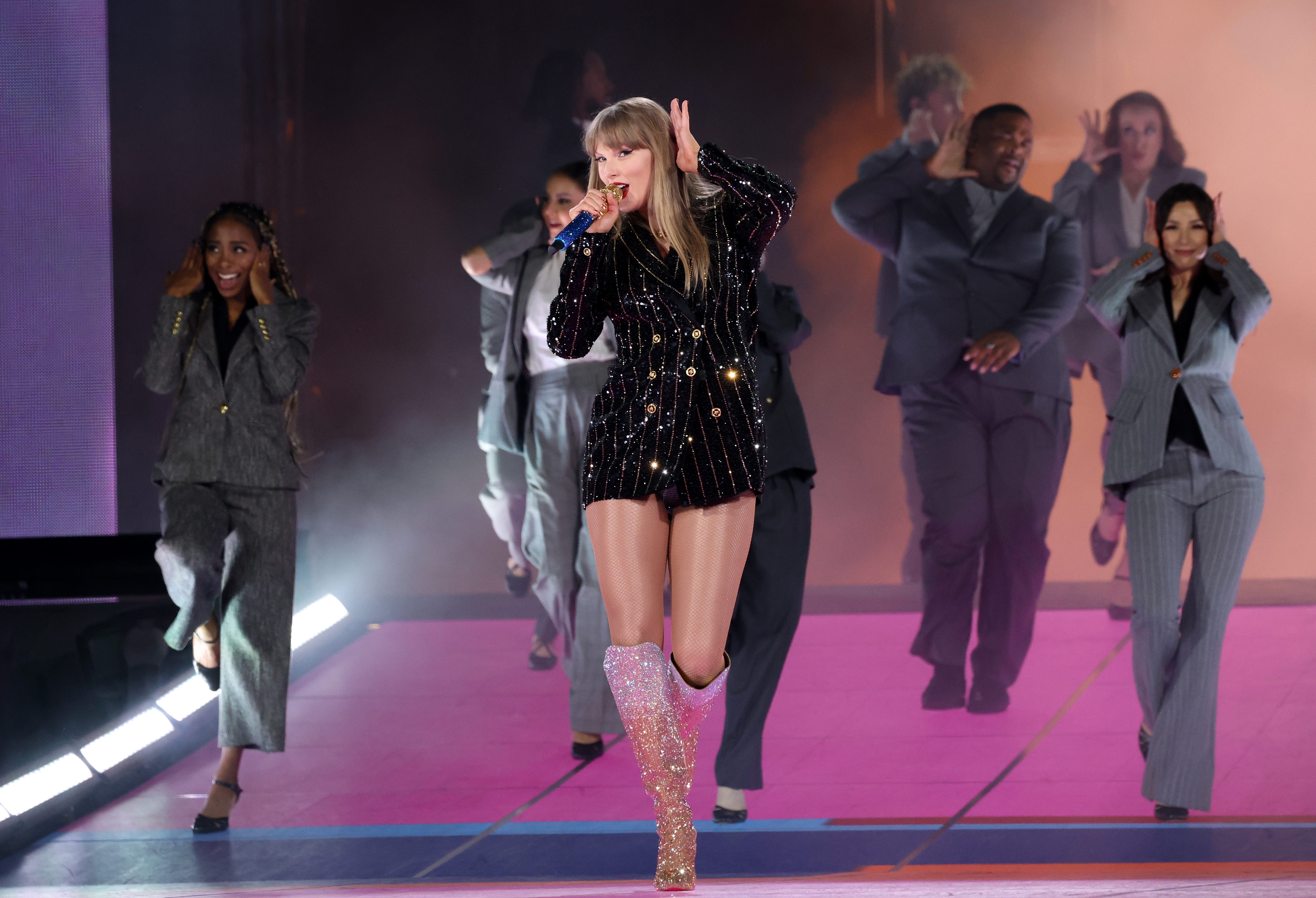 Taylor Swift performs "You Need to Calm Down" during the Eras Tour.