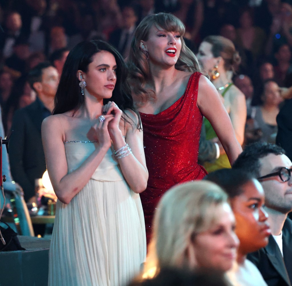 Taylor Swift and Margaret Qualley at February 2025 Grammys