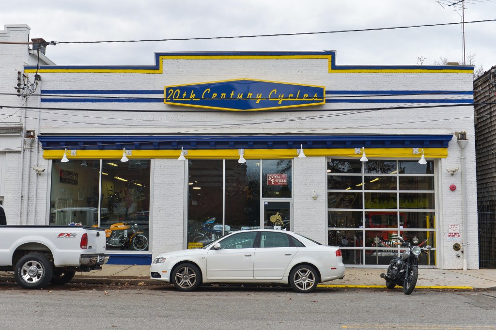 20th Century Cycles motorcycle shop exterior.