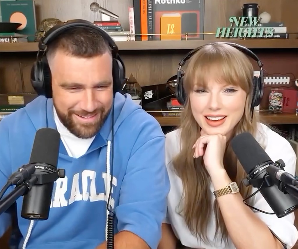 A photo of Taylor Swift on New Heights with Travis Kelce