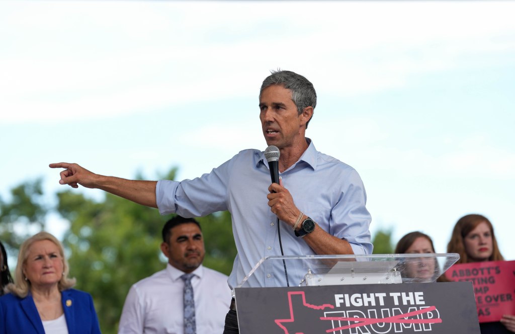 Beto O'Rourke speaking at a rally.