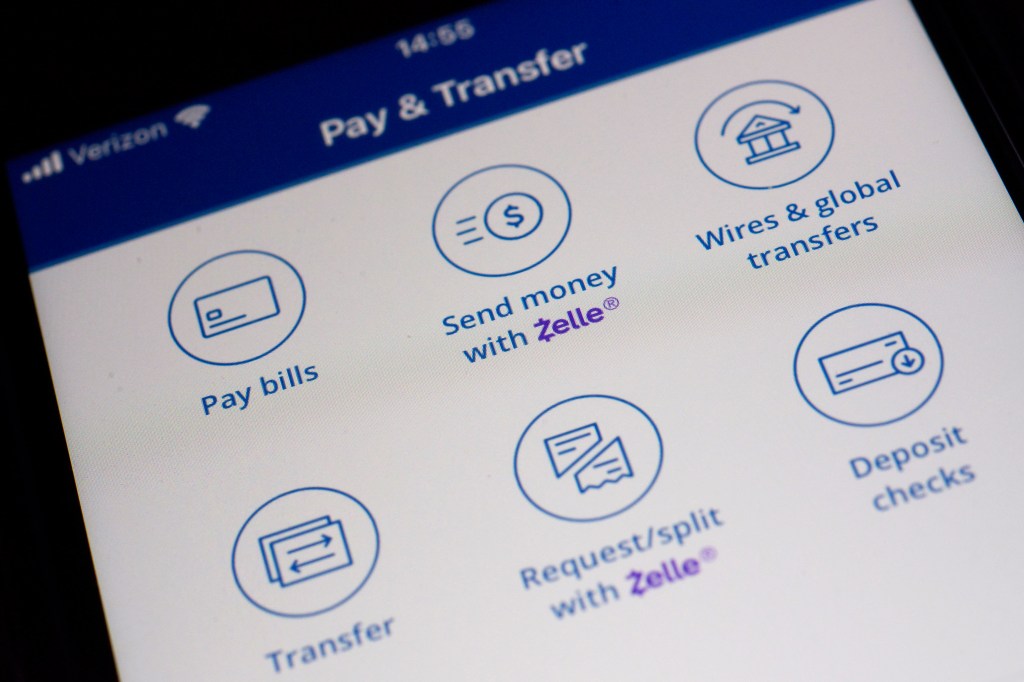 Consumer options to send and request money via Zelle on a mobile banking app.