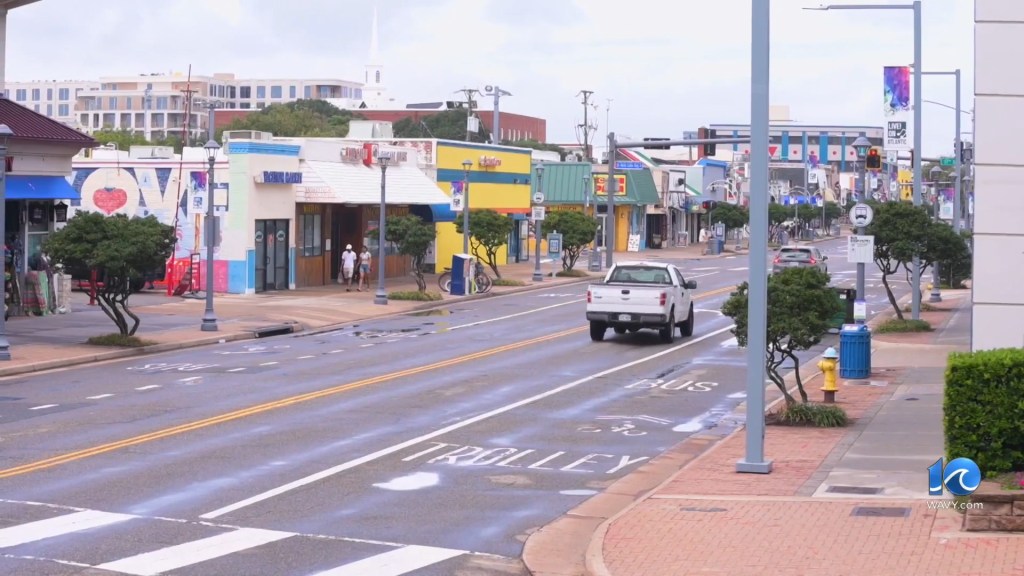 Store fronts on Atlantic Avenue in Virginia Beach, Virginia.
