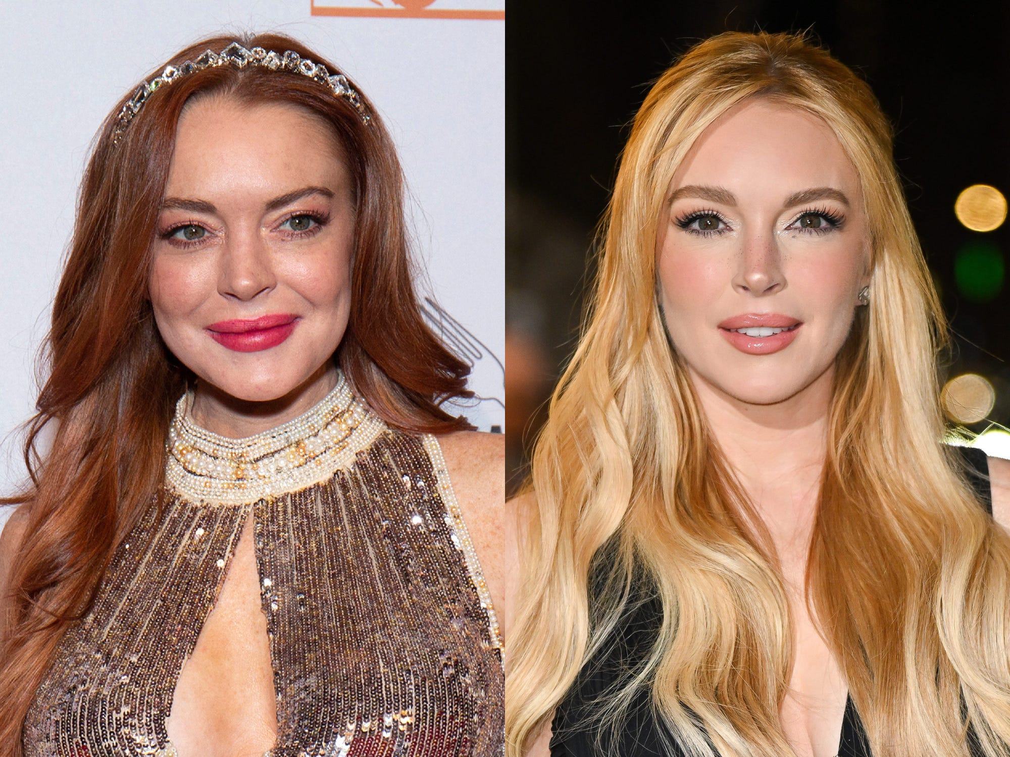 A composite image of Lindsay Lohan in 2019 and 2024.