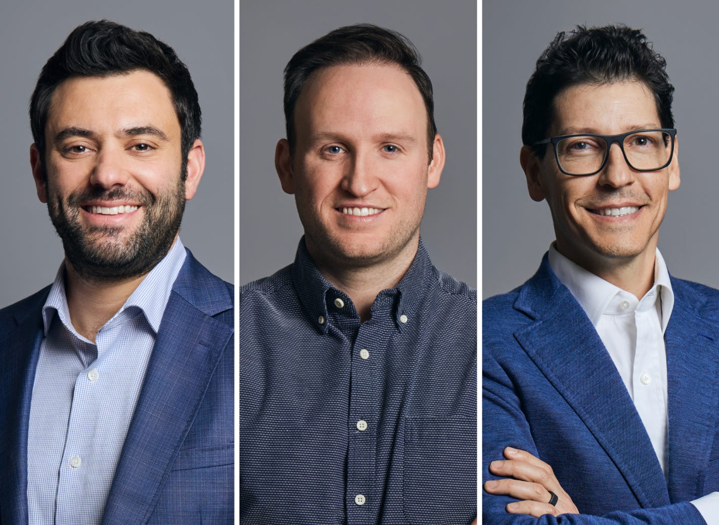 Headshots of Bryan Rosenblatt, Sean Whitney, and Jeff Fluhr, each in front of a grey background.