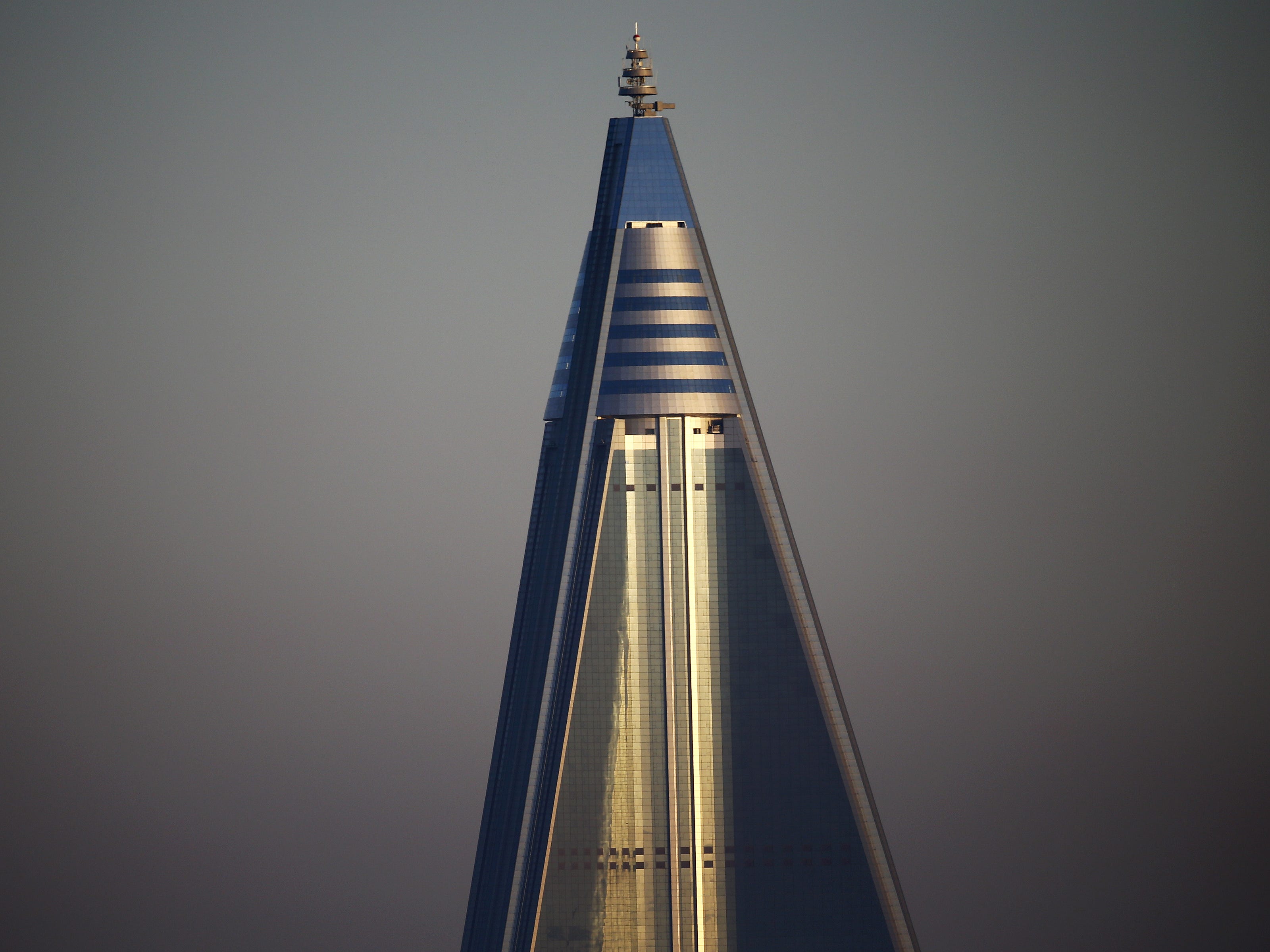 The top of the Ryugyong Hotel in 2015.