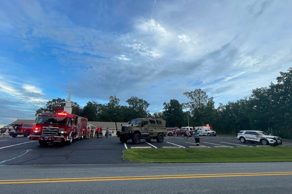 Emergency vehicles at the scene of a shooting in Gretna, Virginia.