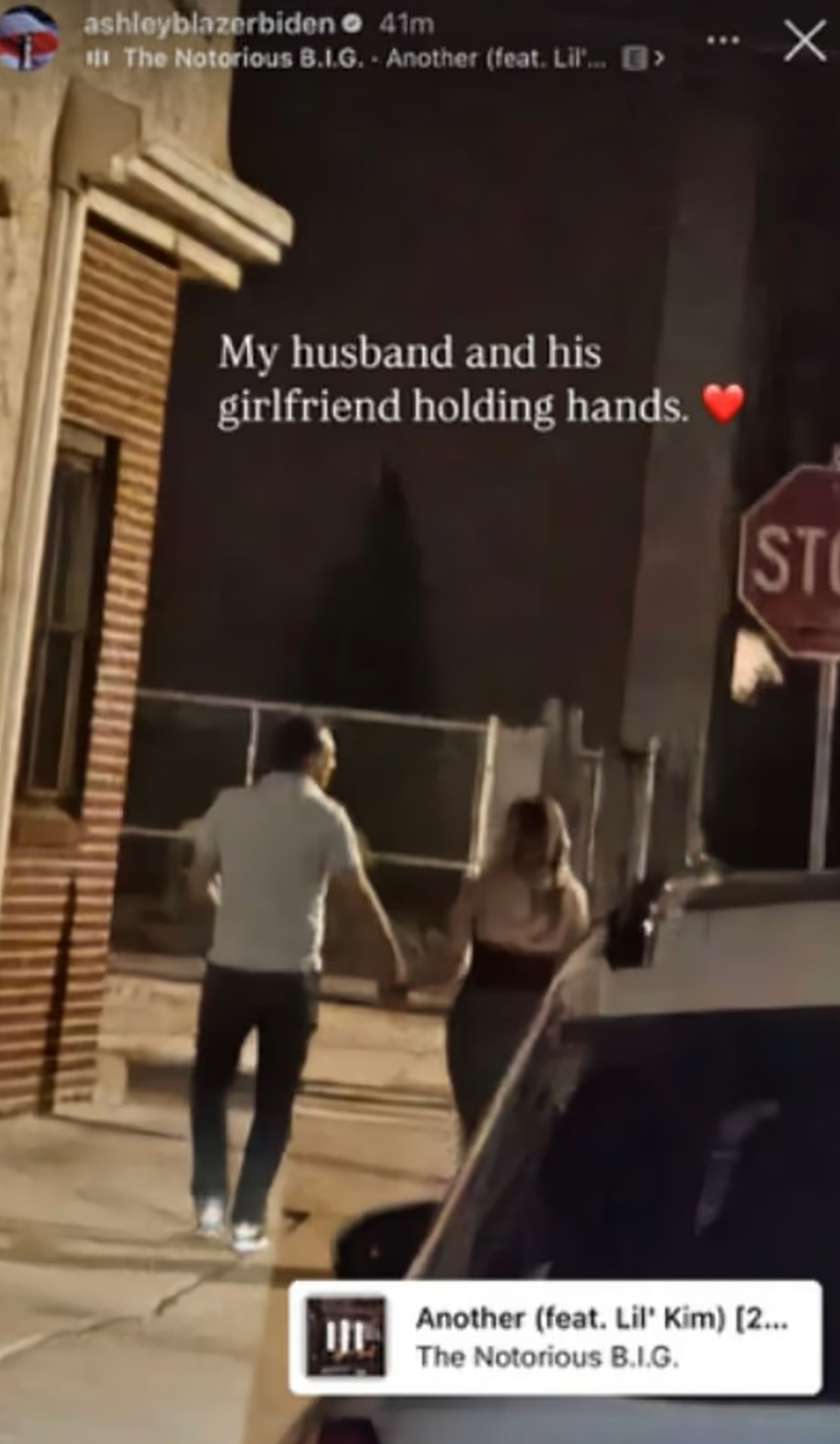 Ashley Biden's Instagram Story showing her alleged husband holding hands with a mystery woman