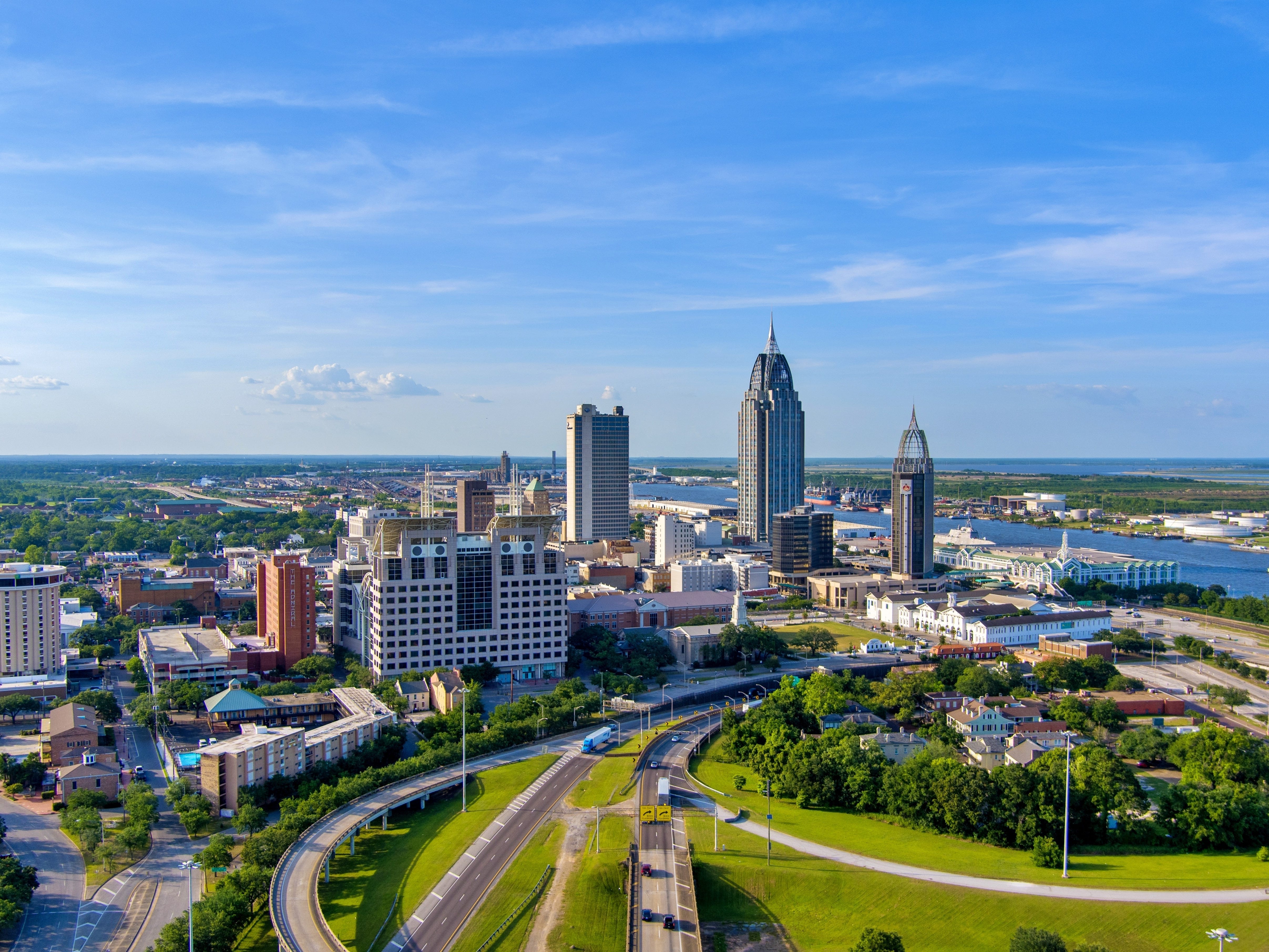 The skyline of downtown Mobile, Alabama.