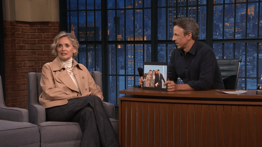 Sharon Stone and Seth Meyers