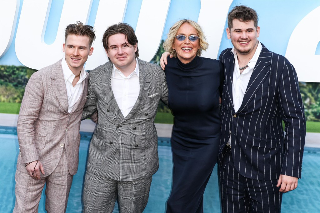 Sharon Stone with her three sons, Roan, Laird, and Quinn.