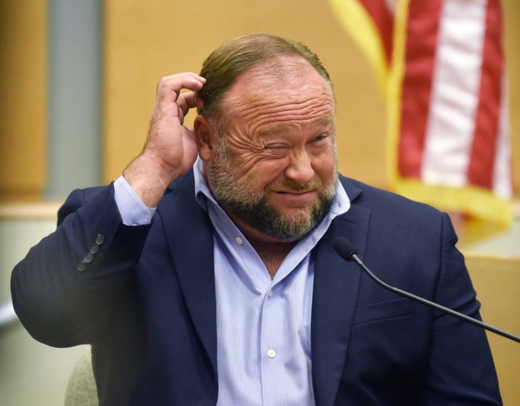 Alex Jones testifying in court.