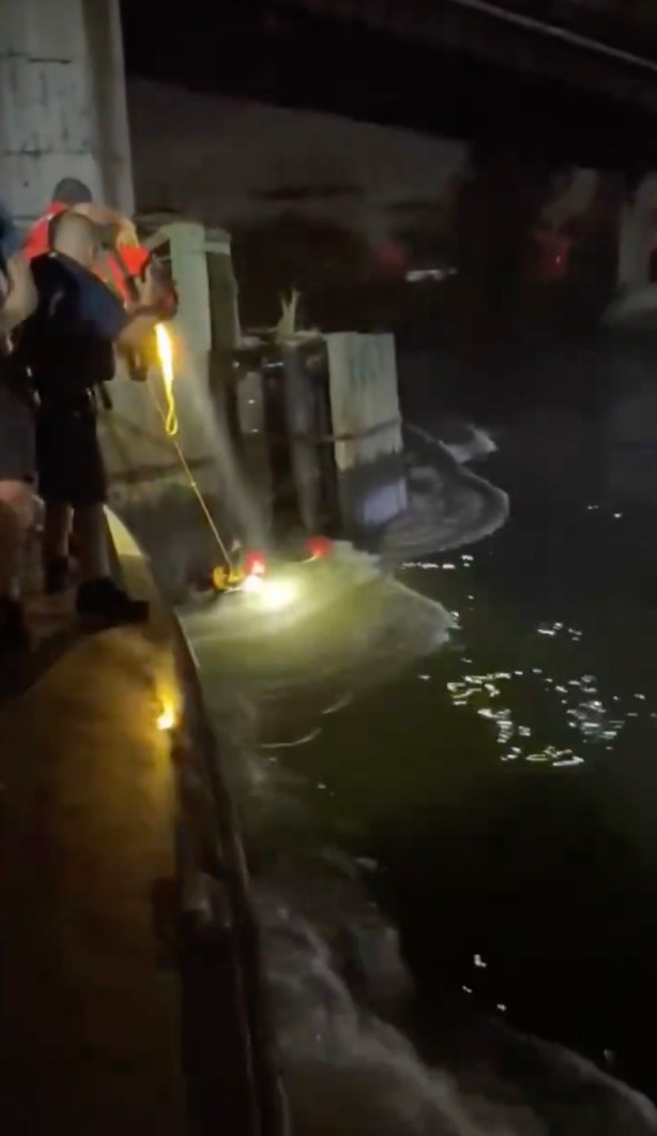 The Marine 6 team responded to reports of a person stranded in the river around 10 p.m. and found them clinging to a pipe conduit on the foot of the bridge, where they were pinned and “barely above” the water’s surface