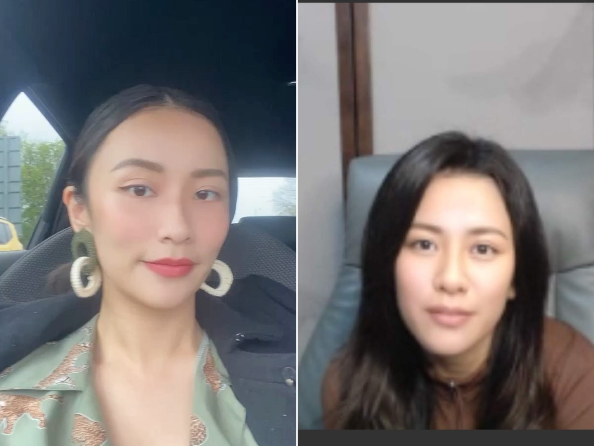 Side-by-side photos show the difference between Abe Lim's genuine photos and a screenshot of a video call that likely used an AI-empowered face filter.