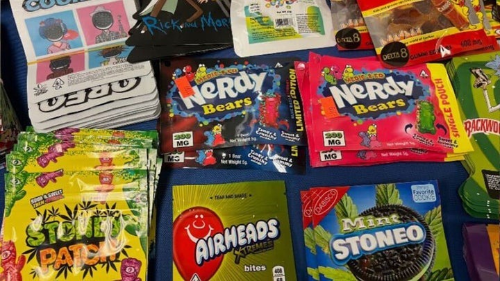 THC-laced gummies packaged in wrapping made to look similar to popular snacks.