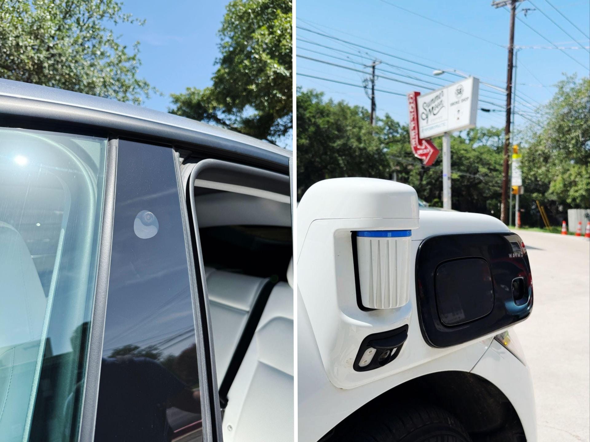 Tesla robotaxi camera and Waymo robotaxi camera.