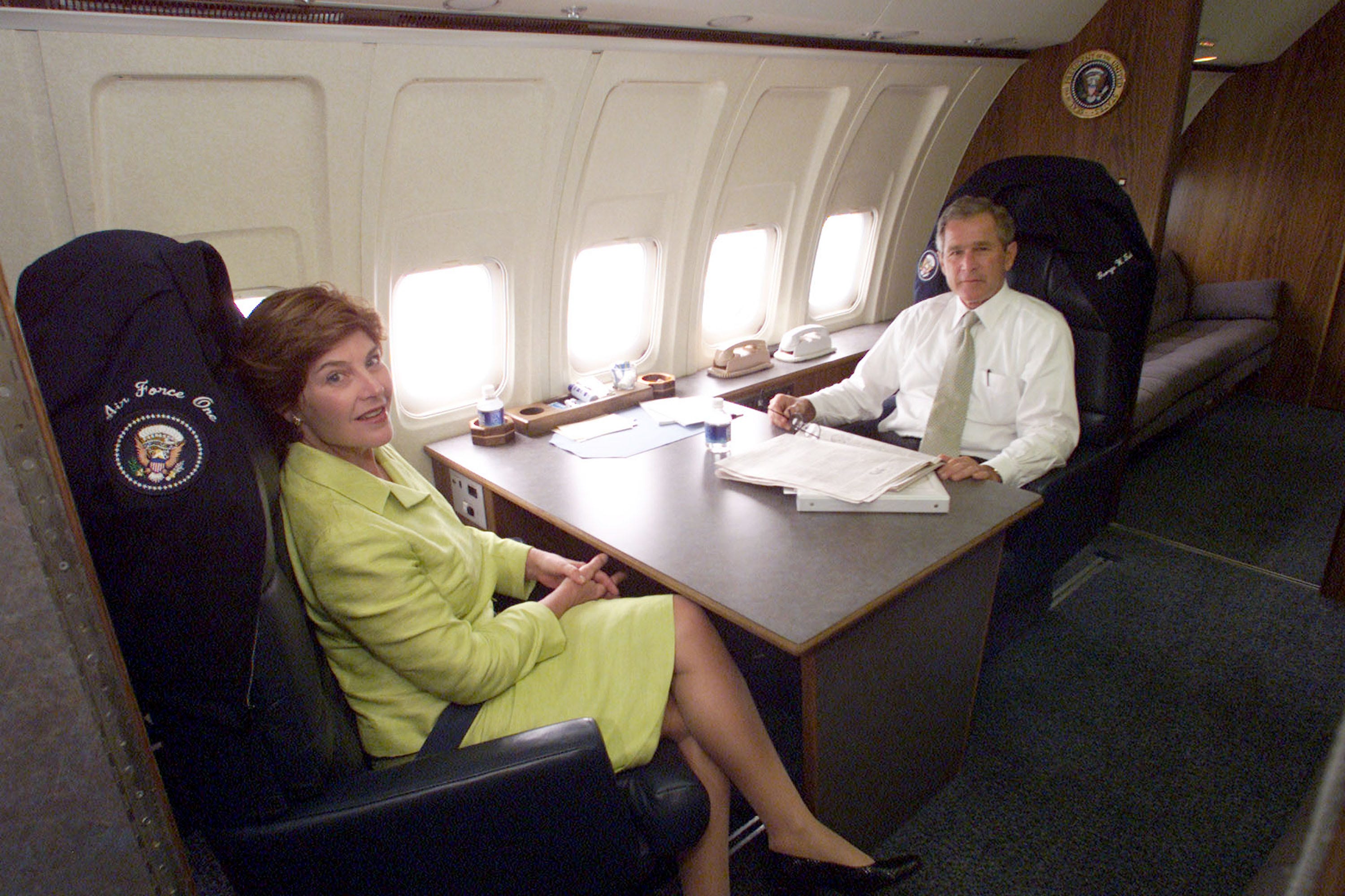 George W. Bush and Laura Bush on Air Force One.