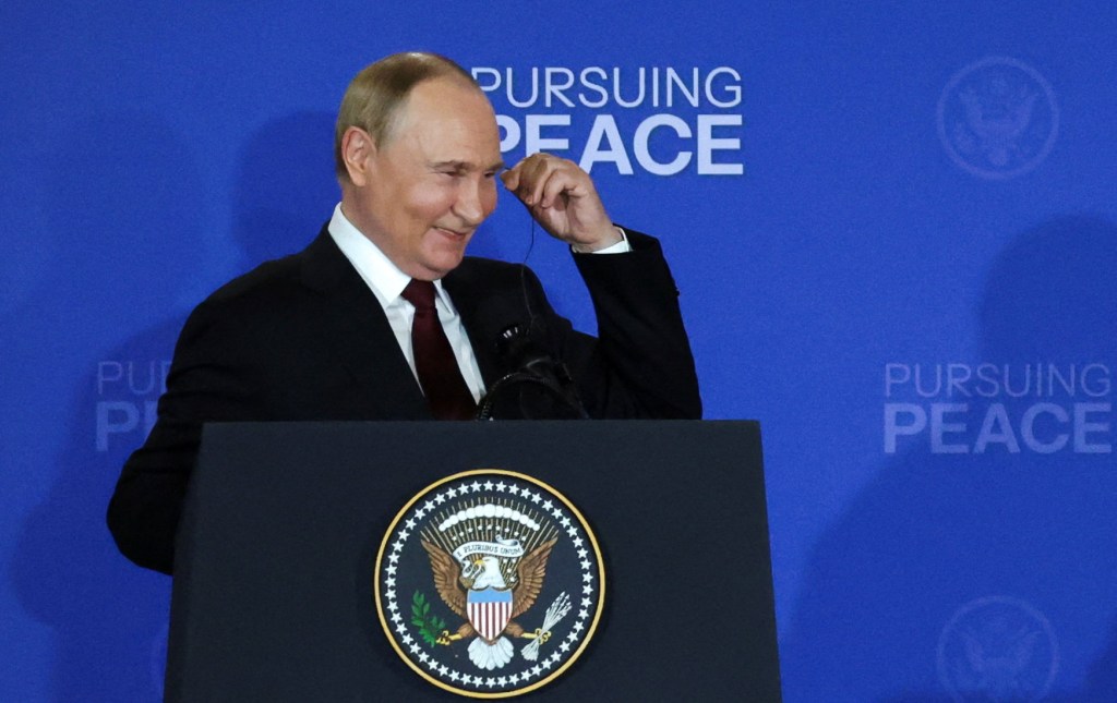 President Putin at a press conference in Alaska.