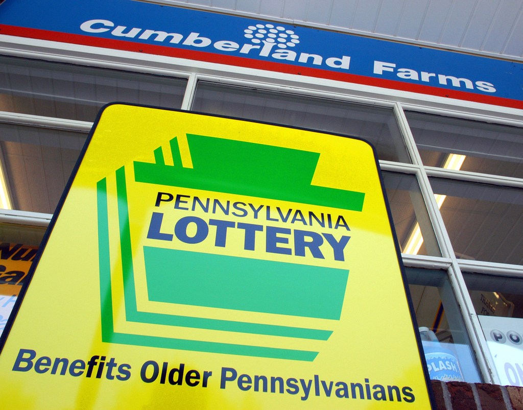 Pennsylvania Lottery sign outside a Cumberland Farms store.