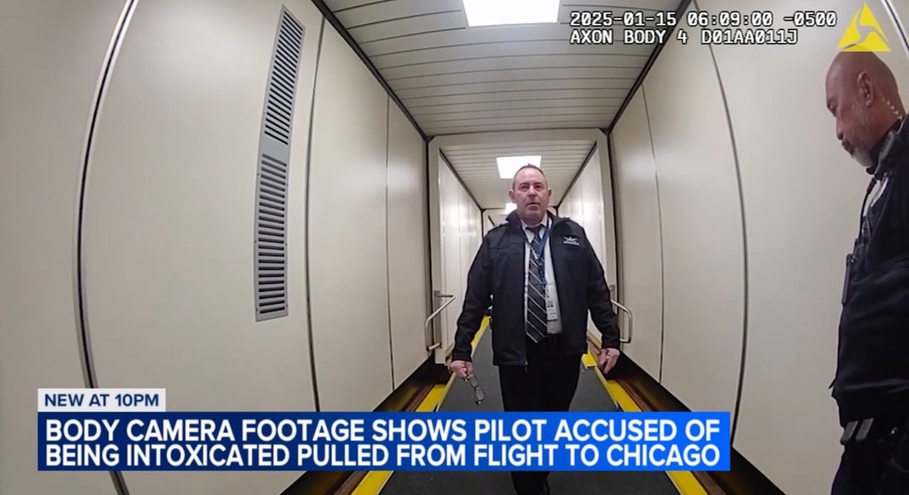 Bodycam footage of a pilot failing a sobriety test.