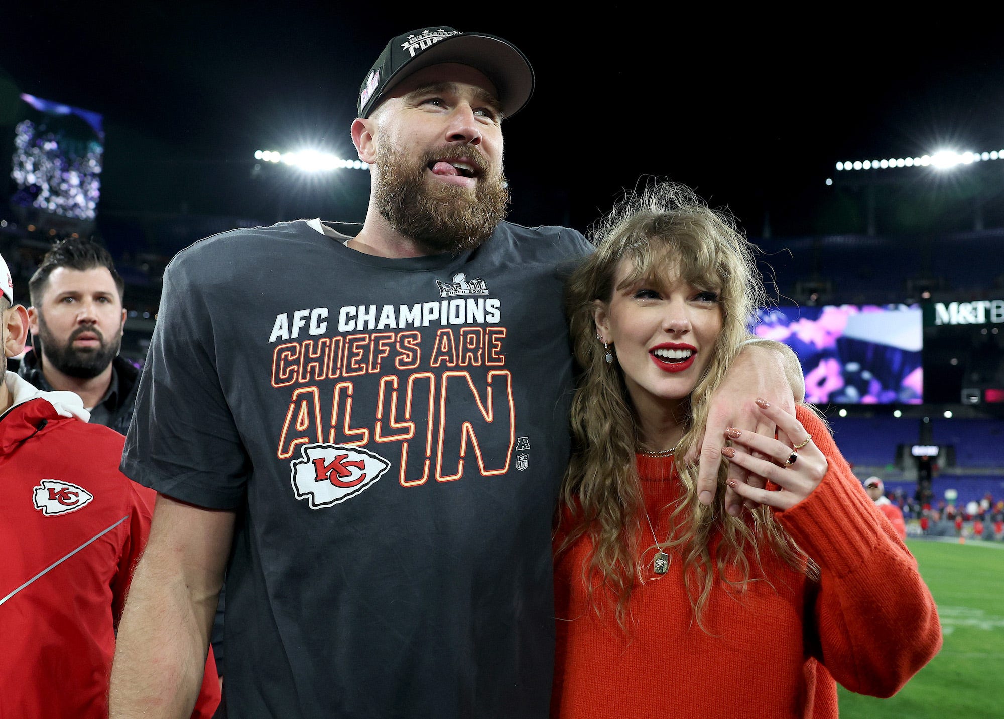 Travis Kelce and Taylor Swift at the AFC Championship game.