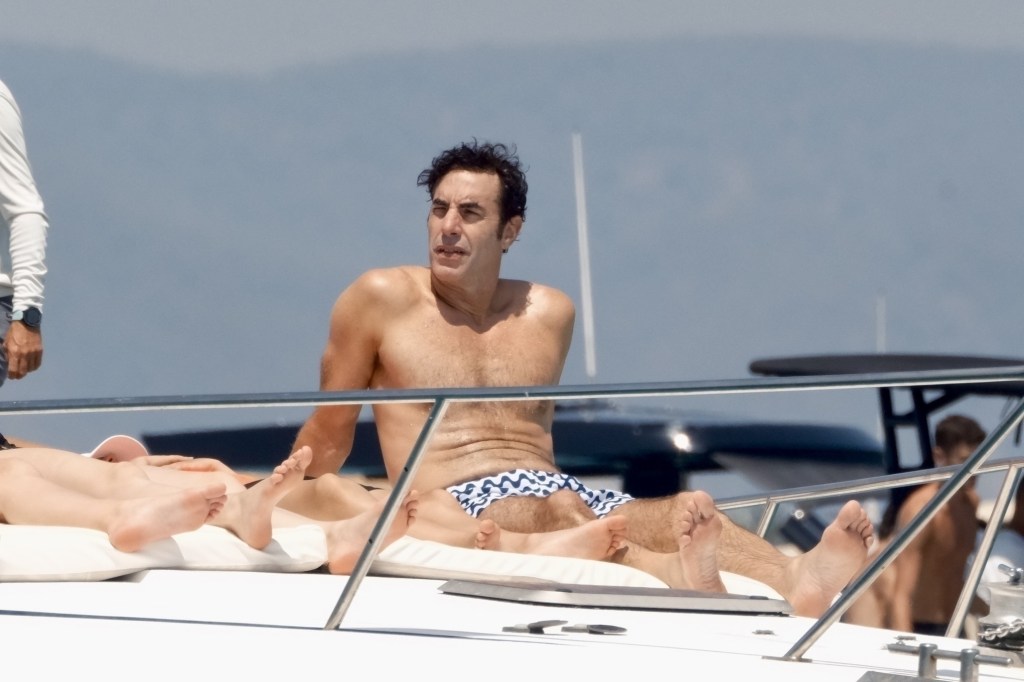 Sacha Baron Cohen takes a break in Ibiza, Spain, after months of working out for his new role as Mephisto, a demon in the Marvel universe.
