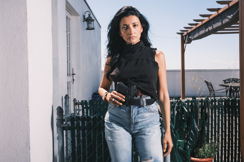 NYC City Councilwoman Inna Vernikov with a handgun holstered at her waist.