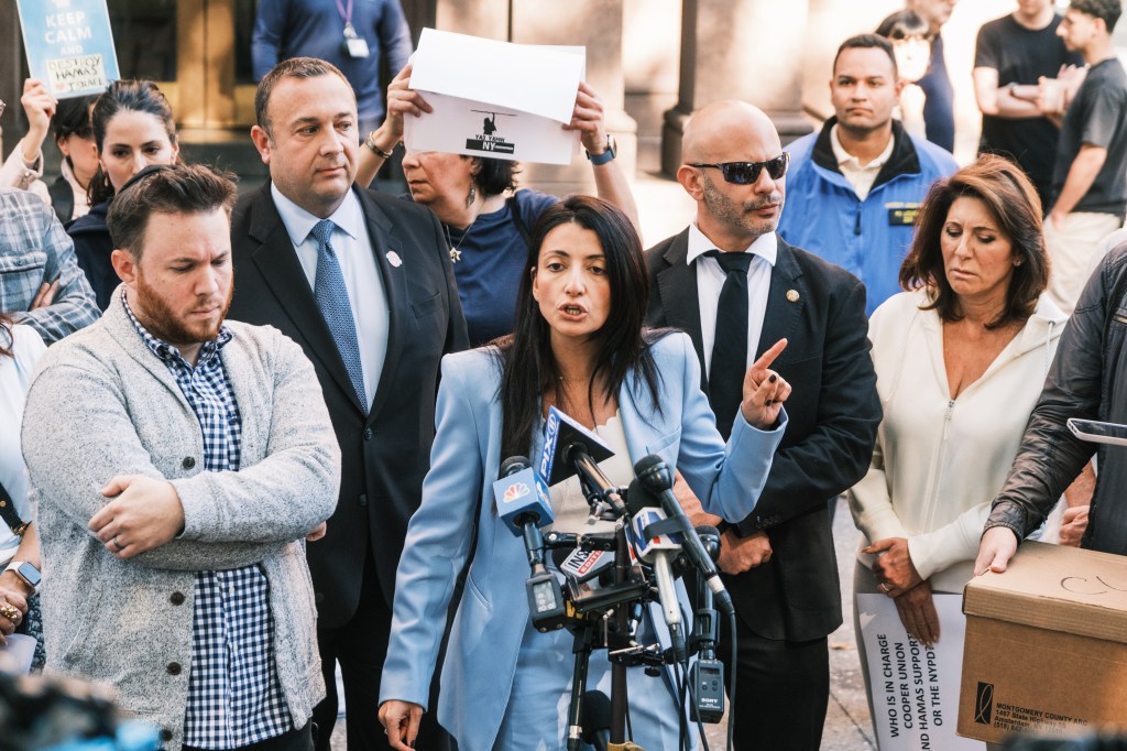 Councilwoman Inna Vernikov at a press conference.