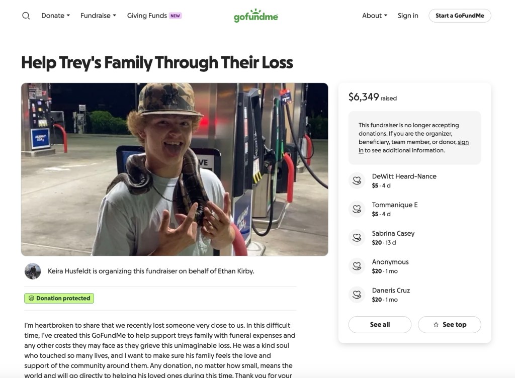 GoFundMe page for Trey Wright's family.