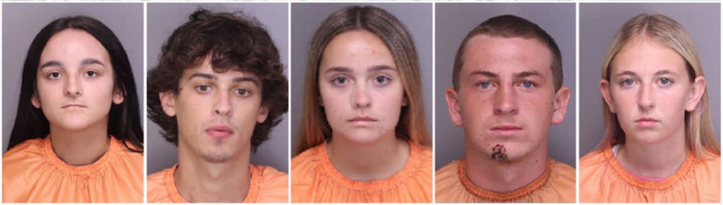 Mugshots of five teens arrested in connection with a murder.