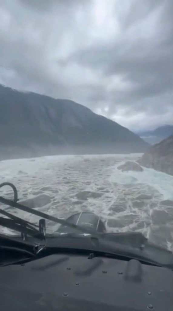 Aerial view of tsunami waves in Alaska.