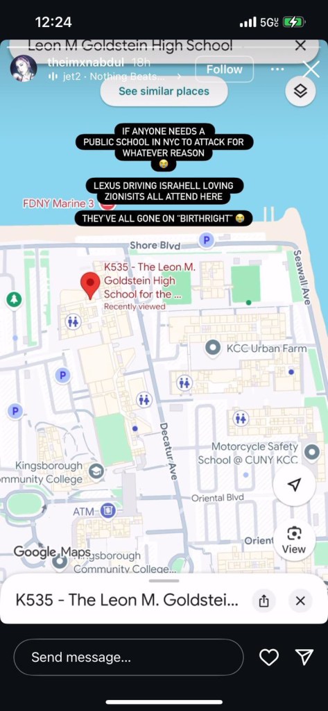 alleged social media post from Iman Abdul calling for people to attack Leon Goldstein HS for the Sciences in Manhattan Beach for whatever reason.