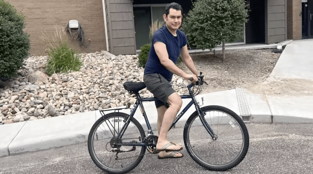 Depaz rides around on the mountain bike gifted to him by Mike Hinderscheid.