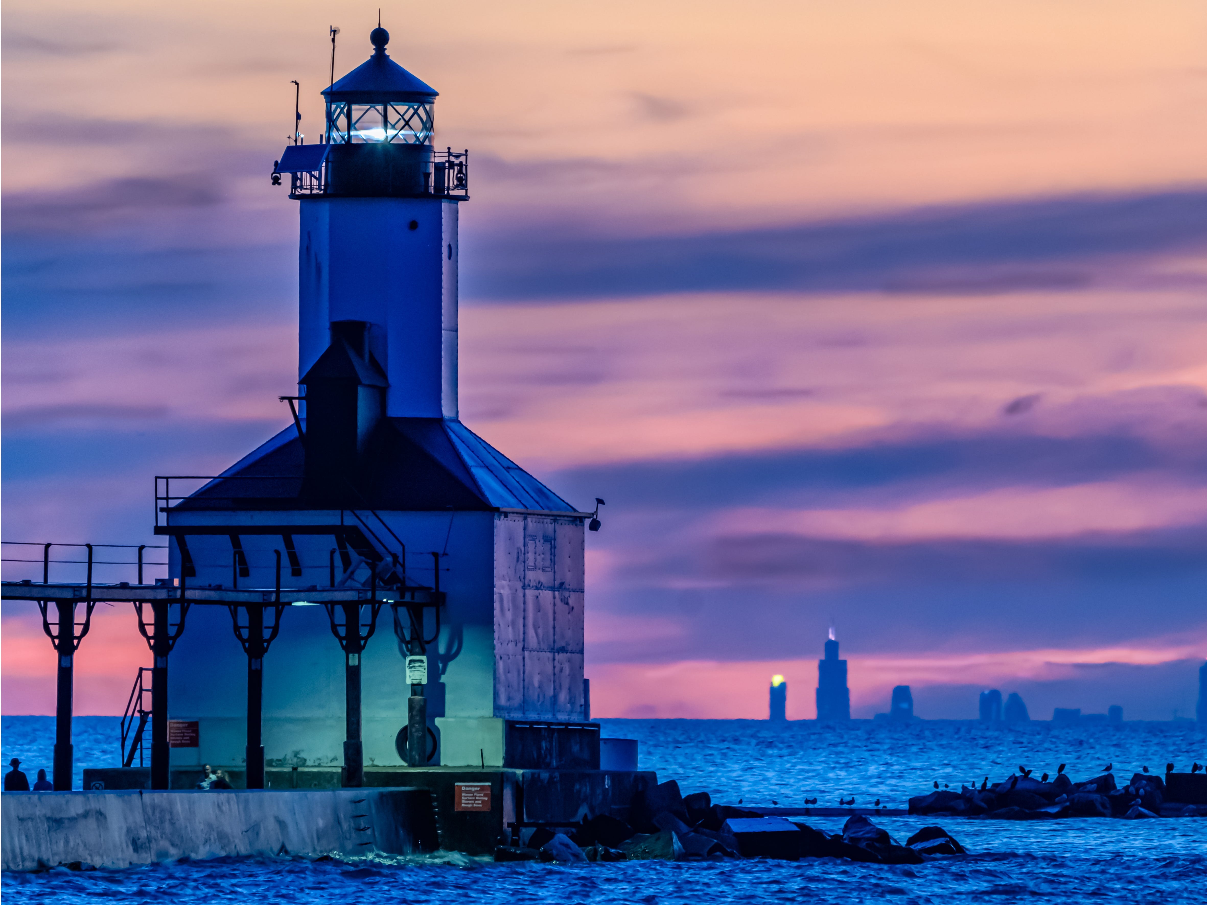 Washington Park's Lighthouse during sunset.