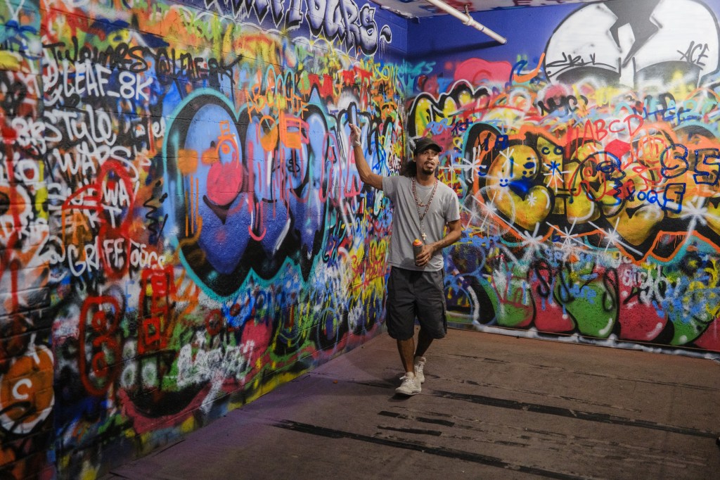 Man giving a graffiti tour.