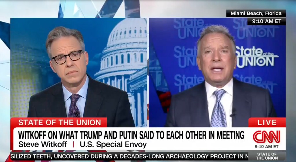 Jake Tapper interviewing Steve Witkoff on Trump and Putin's meeting.