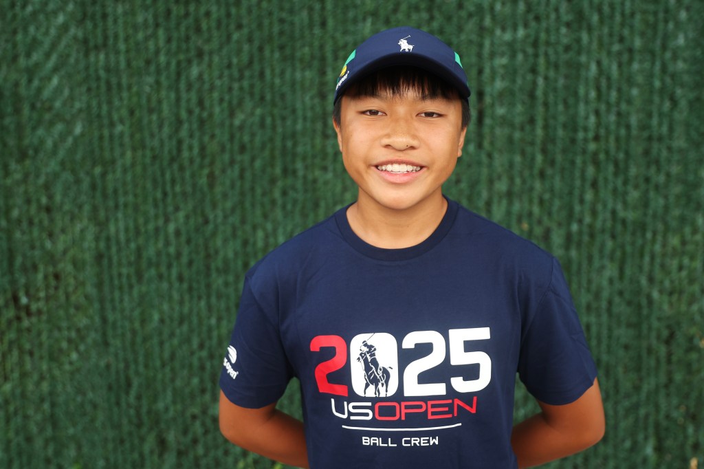 Portrait of Jayden Wong, a 14-year-old US Open ball kid.
