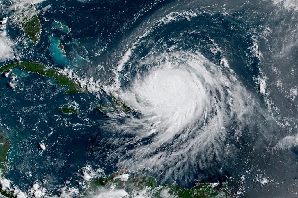A satellite image of Hurricane Erin on Aug. 17, 2025.