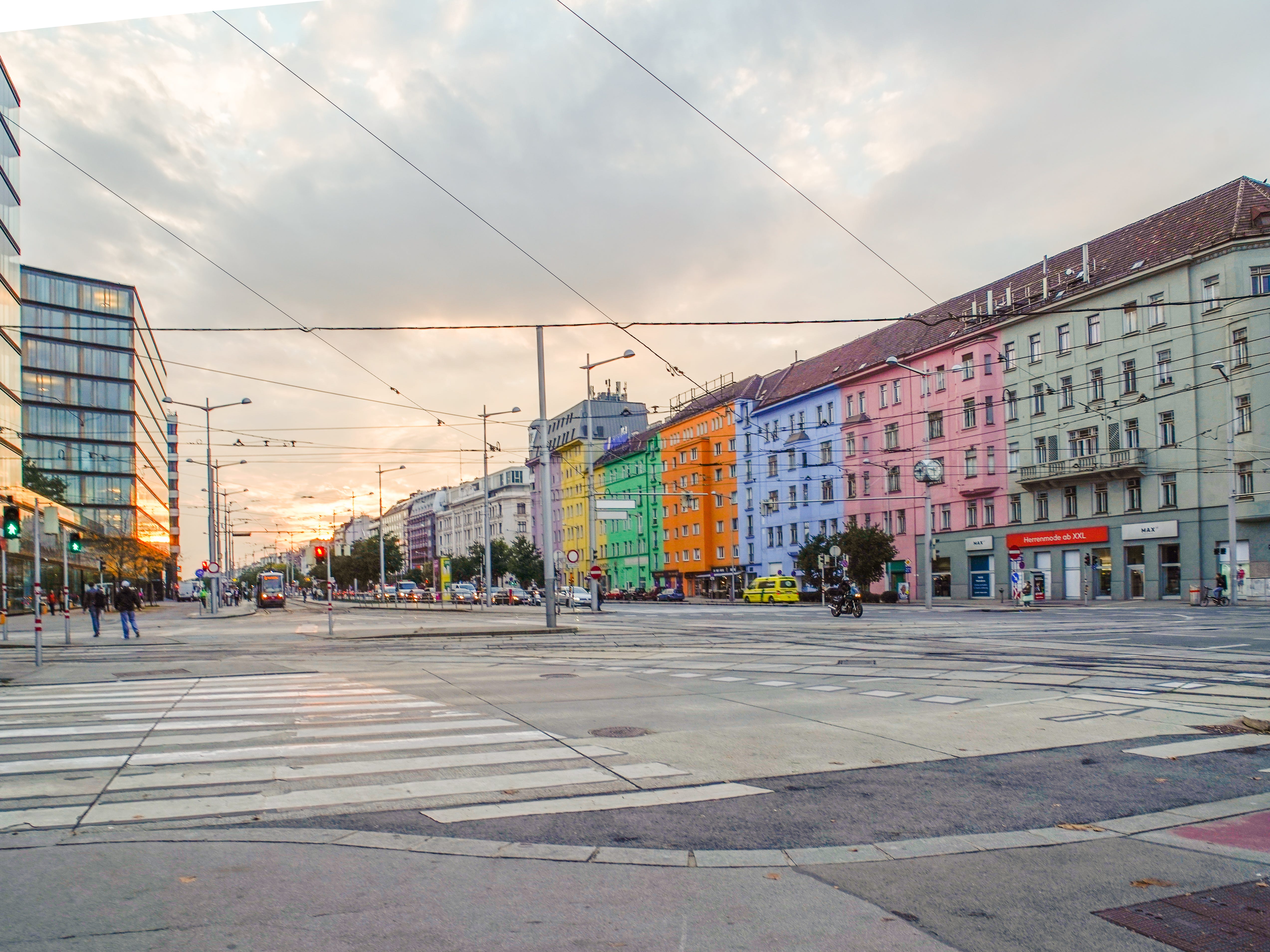A street in Vienna with colorful buildings