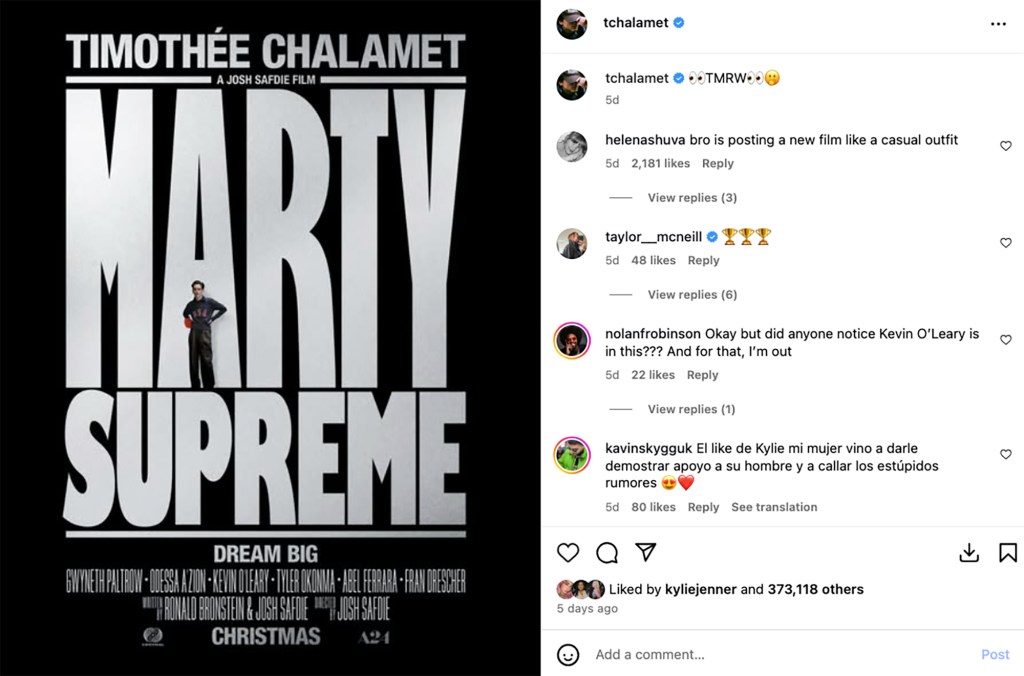 Timothée Chalamet via Instagram Tuesday