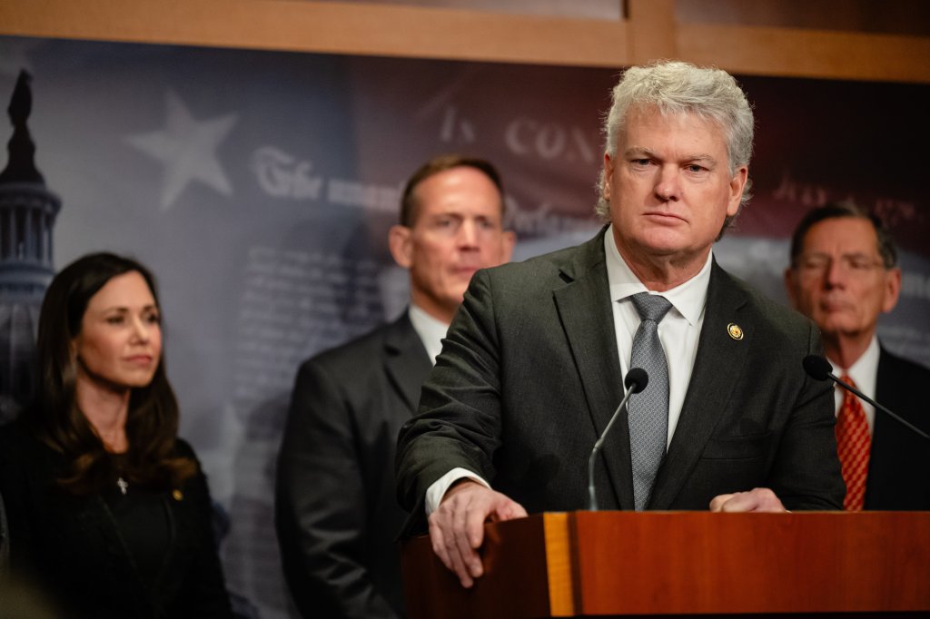 Rep. Mike Collins speaking at a press conference on the Laken Riley Act.