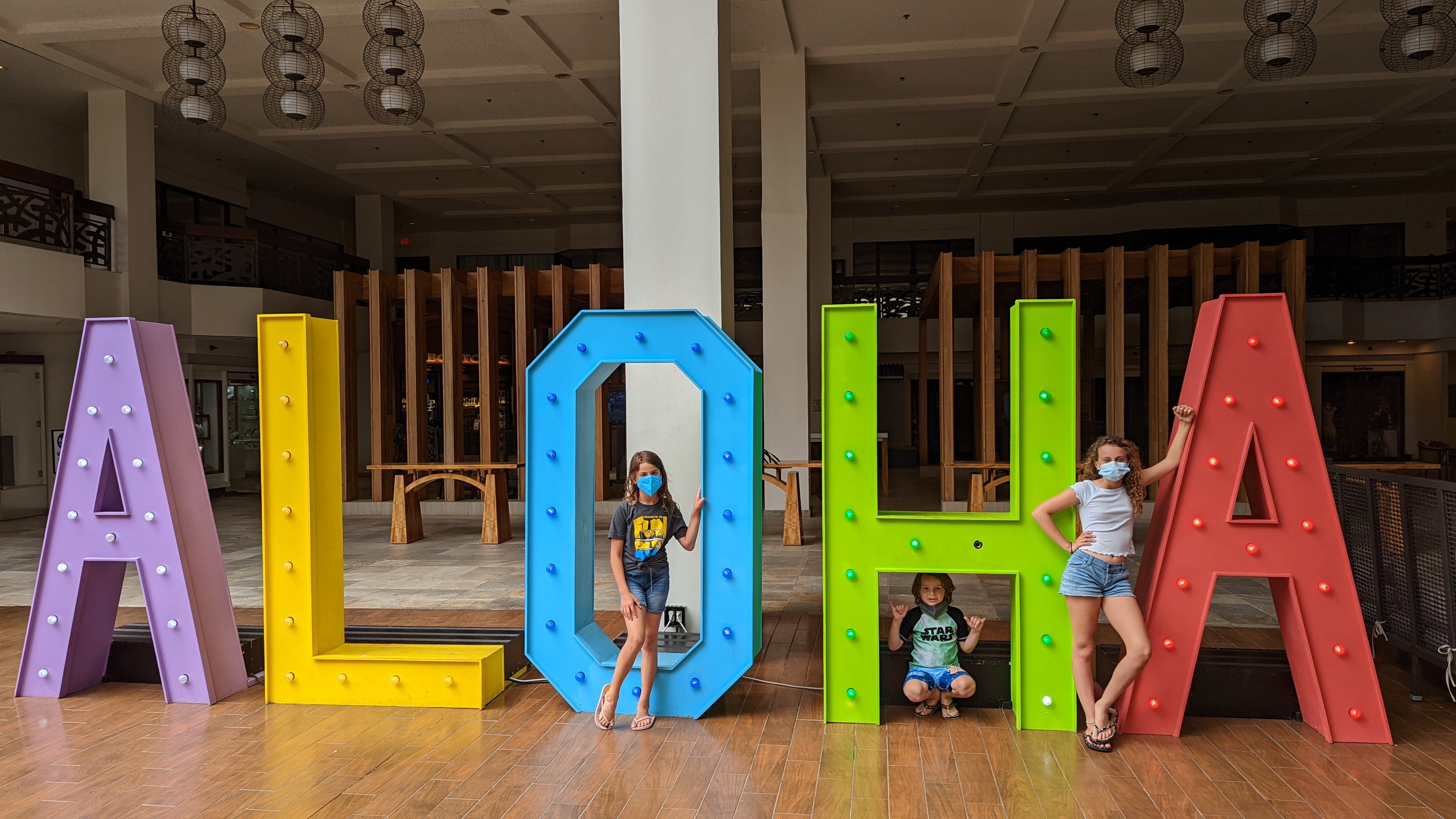 Aloha sign in Hawaii with kids posing iwth it