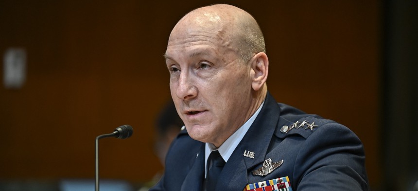 Air Force Chief of Staff Gen. David Allvin testifies during a budget hearing with the Senate Appropriations Defense Subcommittee in Washington, D.C., June 26, 2025.