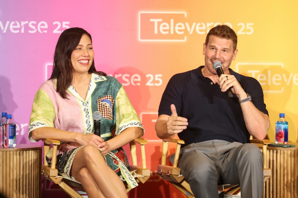 David Boreanaz and Michaela Conlin at the Televerse Festival Saturday. 