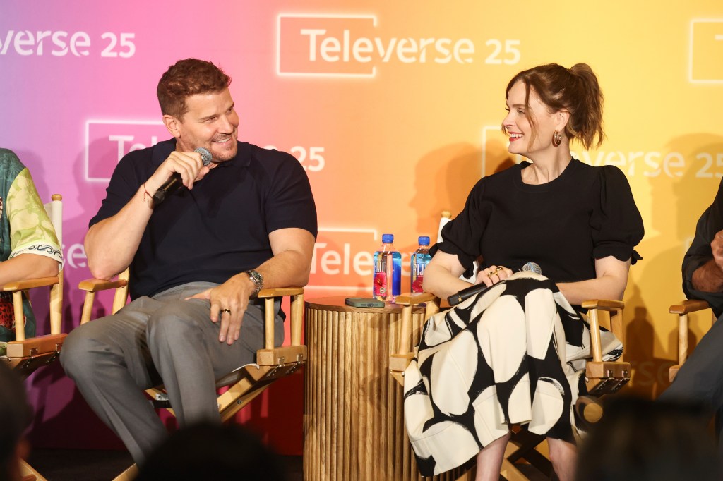 David Boreanaz and Emily Deschanel at the Televerse Festival Saturday. 
