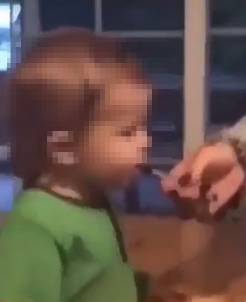 Toddler being fed.