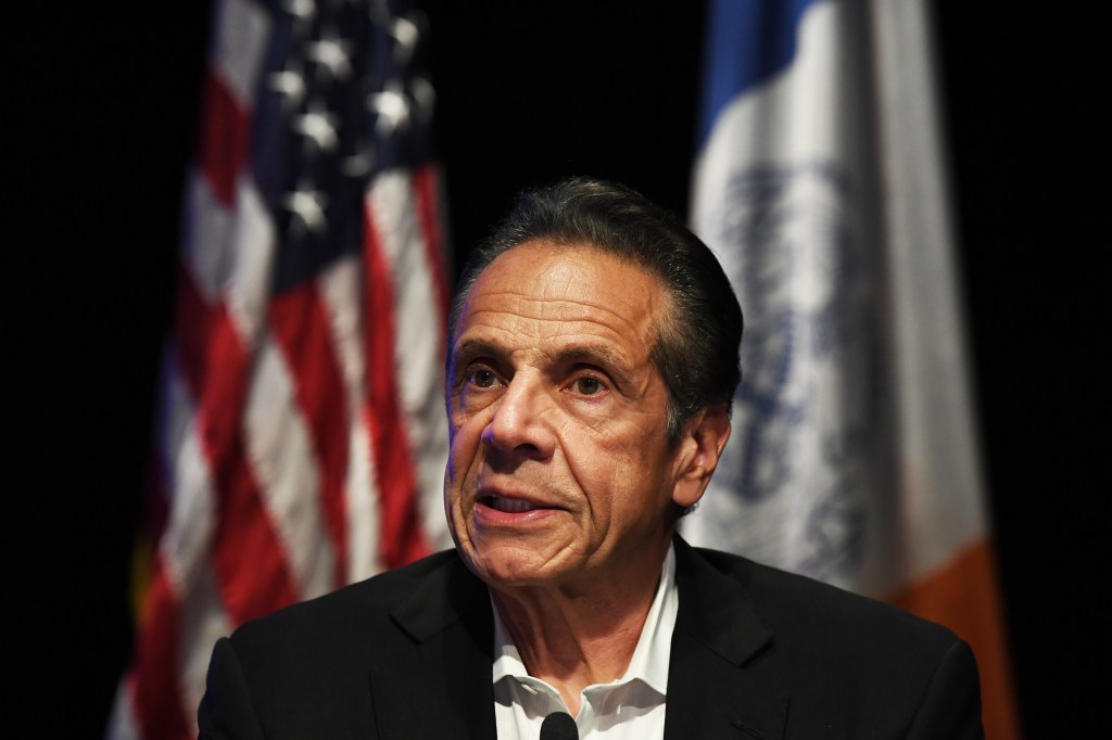 Andrew Cuomo speaking at a press conference.